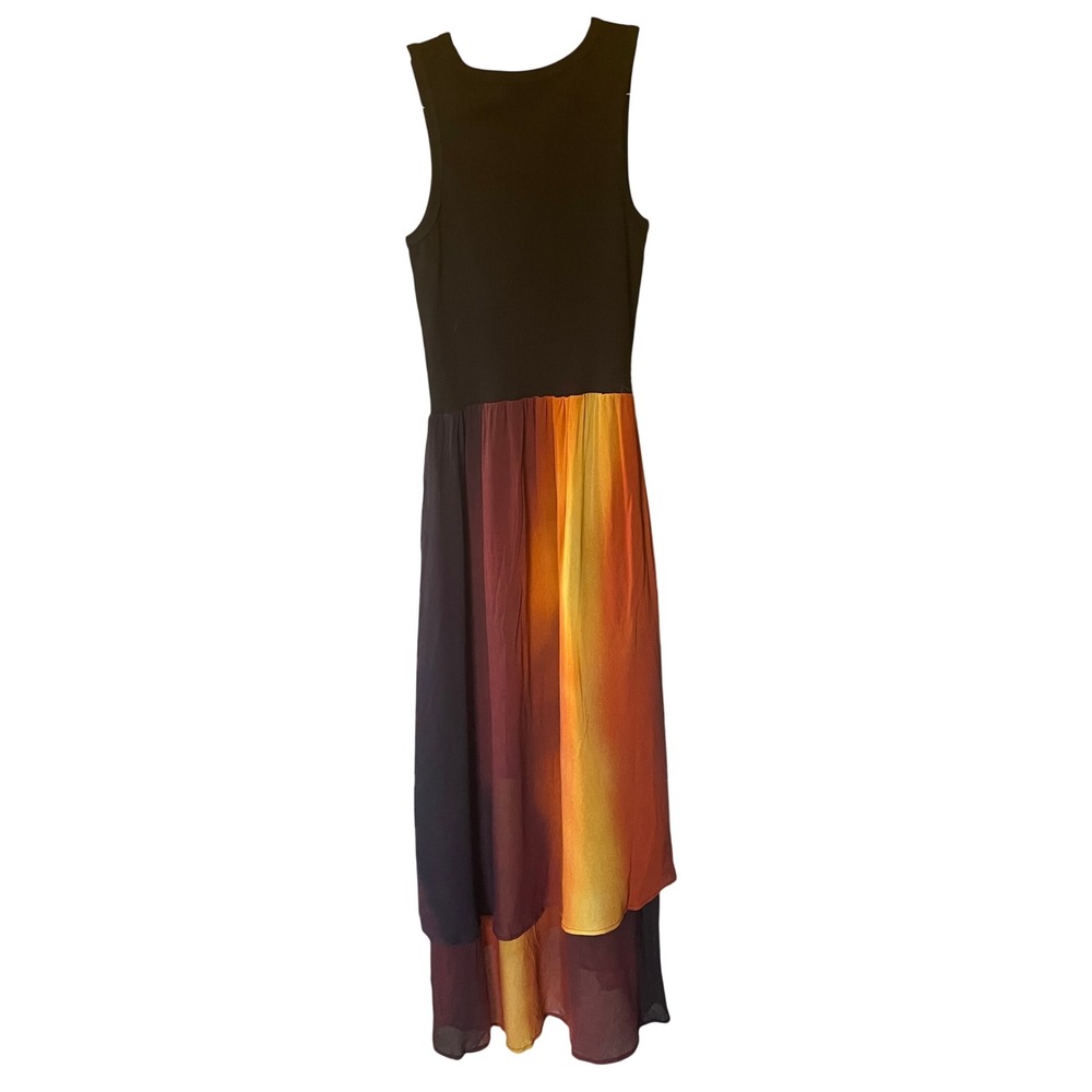 Womens Boho Whimsigoth Ombre Hi-Lo Maxi Dress Chiffon Hankerchief Hem Size 2